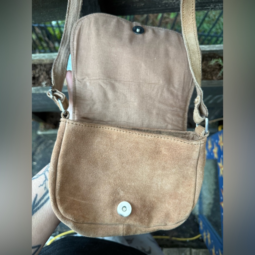 WORLD MARKET brown boho India shoulder small leather bag hippy tan suede - Picture 5 of 16
